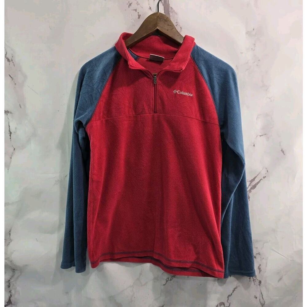 Columbia Jacket Boys Large 14 16 Red Grey Fleece Quarter Zip Sweater Pullover